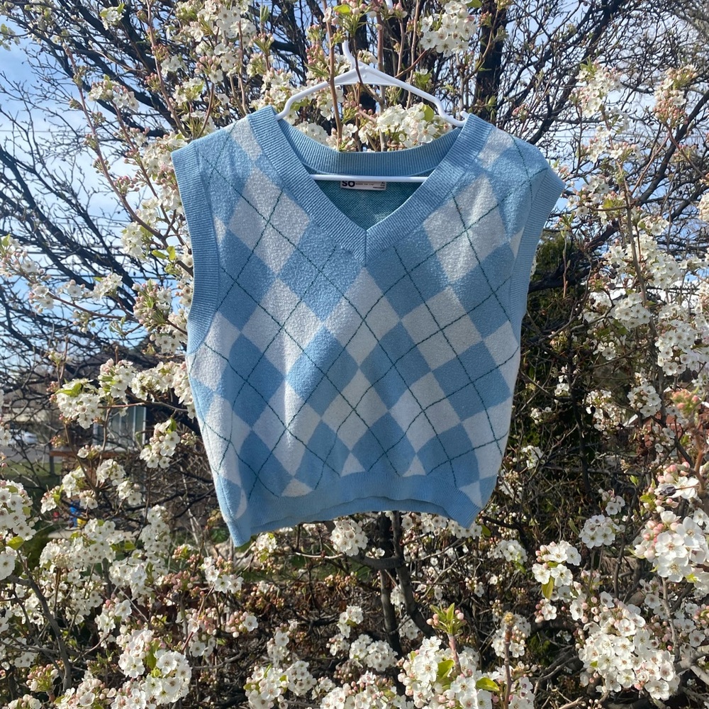 Blue and White Argyle Sweater Vest